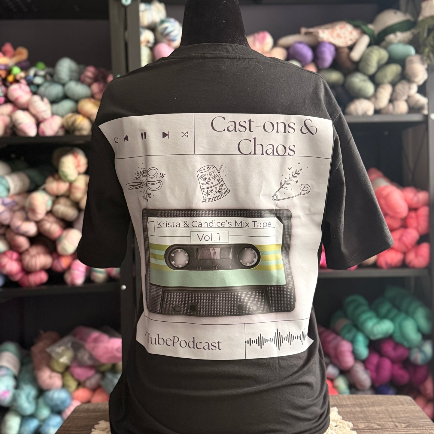 Cast-ons & Chaos podcast T-shirt