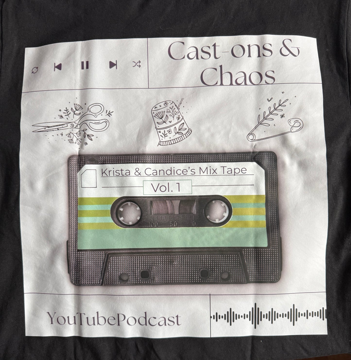 Cast-ons & Chaos podcast T-shirt